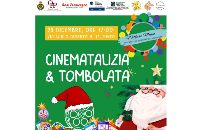  Mineo. Oggi, venerdì 29 dicembre, alle 17, in via Carlo Alberto n.12,  "Cinematalizia & Tombolata" nell'ambito del progetto "Welfare Mineo"
